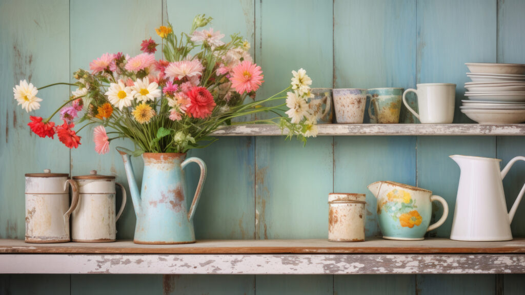 Objets vintage, style shabby chic.